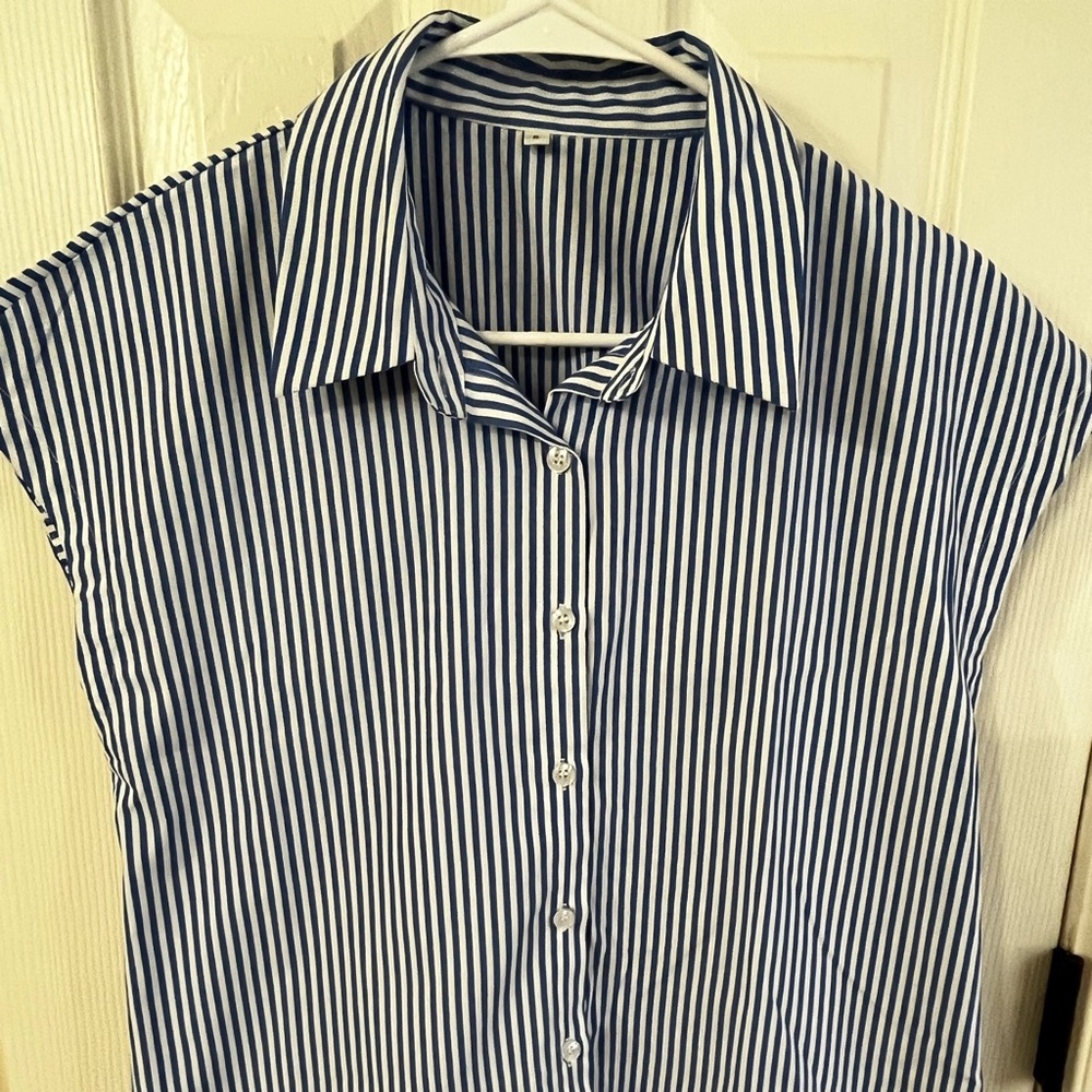 Blue and White Striped Button-Up Shirt